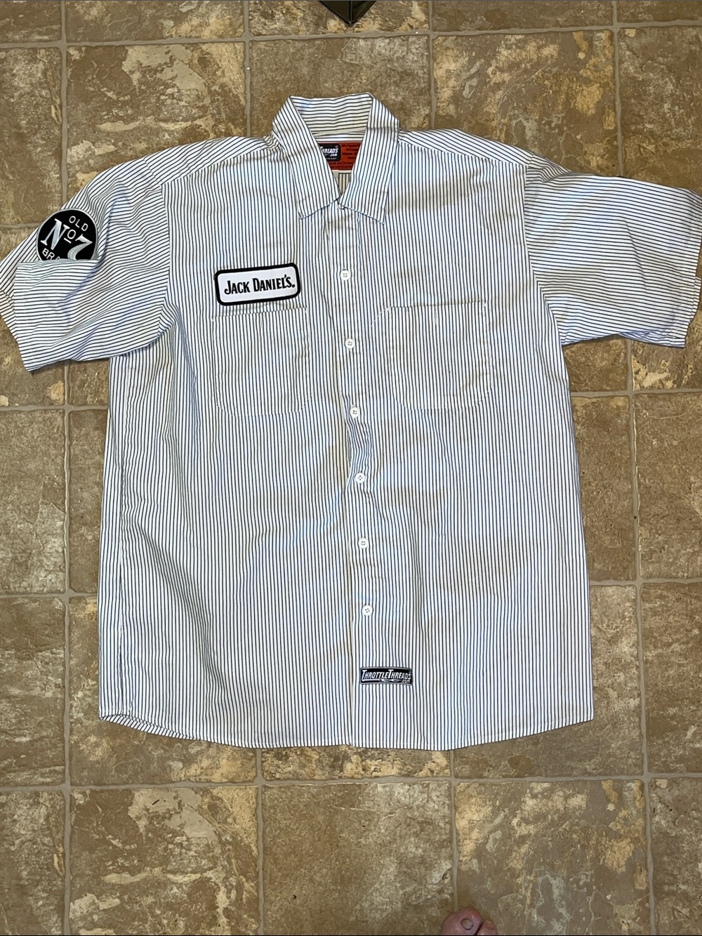 Jack Daniels Short-Sleeve Striped Work Shirt in White and black